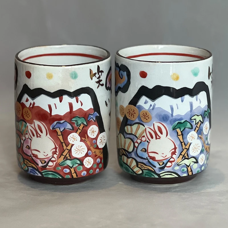 YK258日本夕立窑富士红蓝对杯300ml