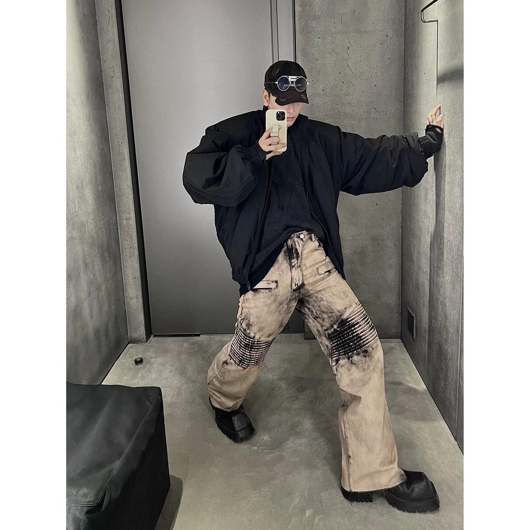 威廉威 男女同款【沙丘废土牛】复古做旧洗水泥染牛仔裤E754