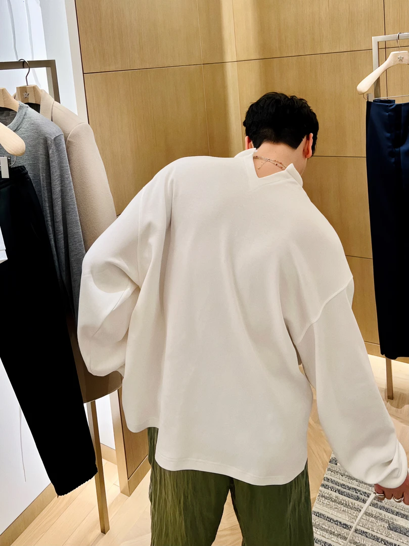 威廉威 男女同款【V打底】加厚350g圆环边宽松白色打底T恤A813