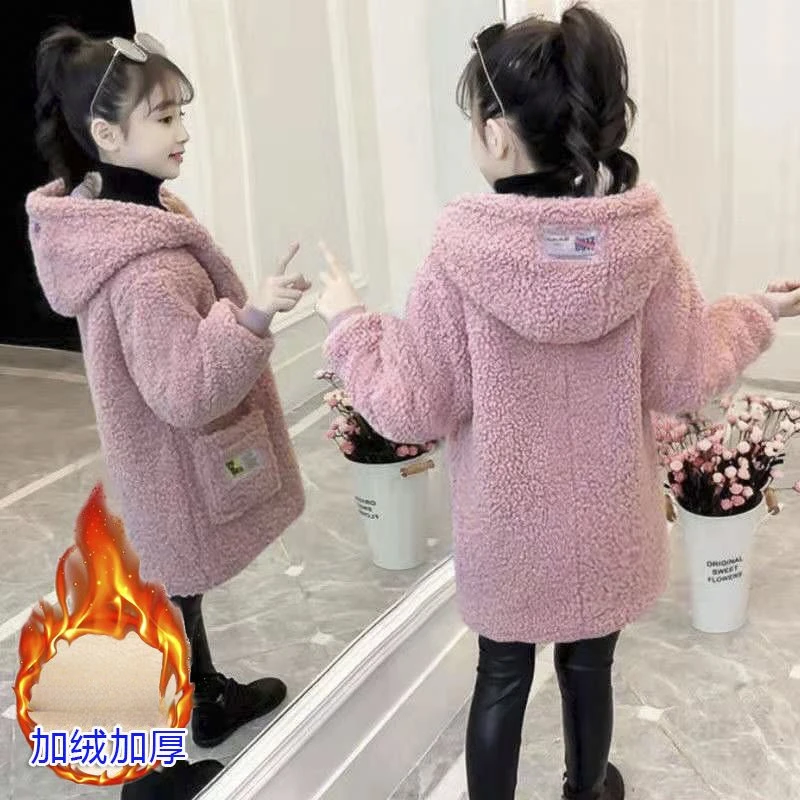 童装潮款女童秋冬外套中长款新款韩版加厚加绒大衣中大童棉袄洋气