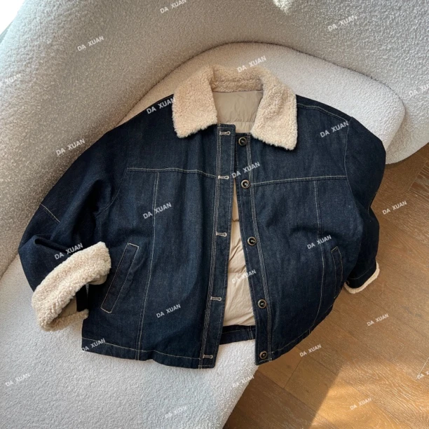 /D.X/2024冬款『牛仔羽绒外套』领拼接复古牛仔宽松休闲百搭外套/D4