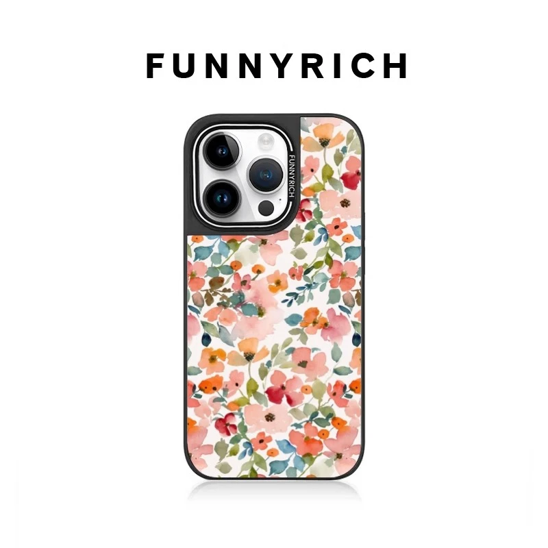 FUNNYRICH清新碎花适用iPhone16ProMax手机壳苹果14磁吸保护套15