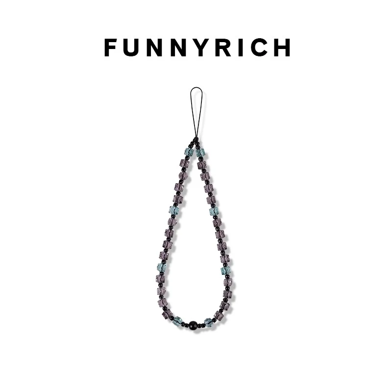 FUNNYRICH冷紫方糖水晶手机链苹果手机壳挂链ins新款挂绳高级饰品
