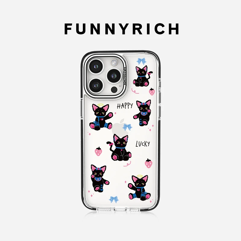FUNNYRICH黑色可爱猫咪适用iPhone17ProMax手机壳苹果16磁吸透明