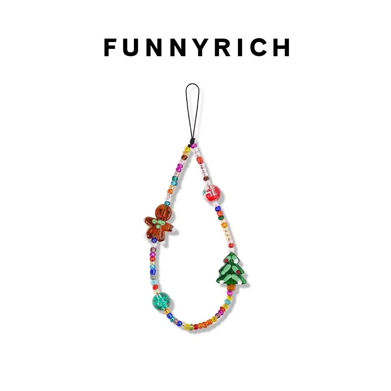 FUNNYRICH姜饼人彩色串珠手机链苹果手机壳挂链ins新款挂绳高级感