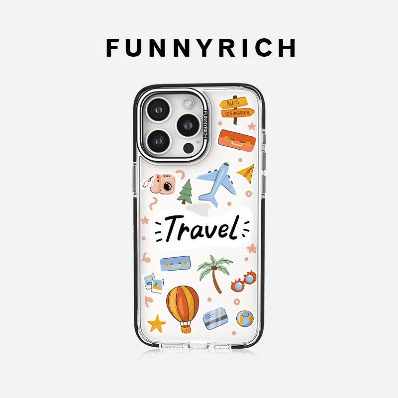 FUNNYRICH旅行涂鸦贴纸适用苹果16ProMax手机壳新款iPhone14/15女