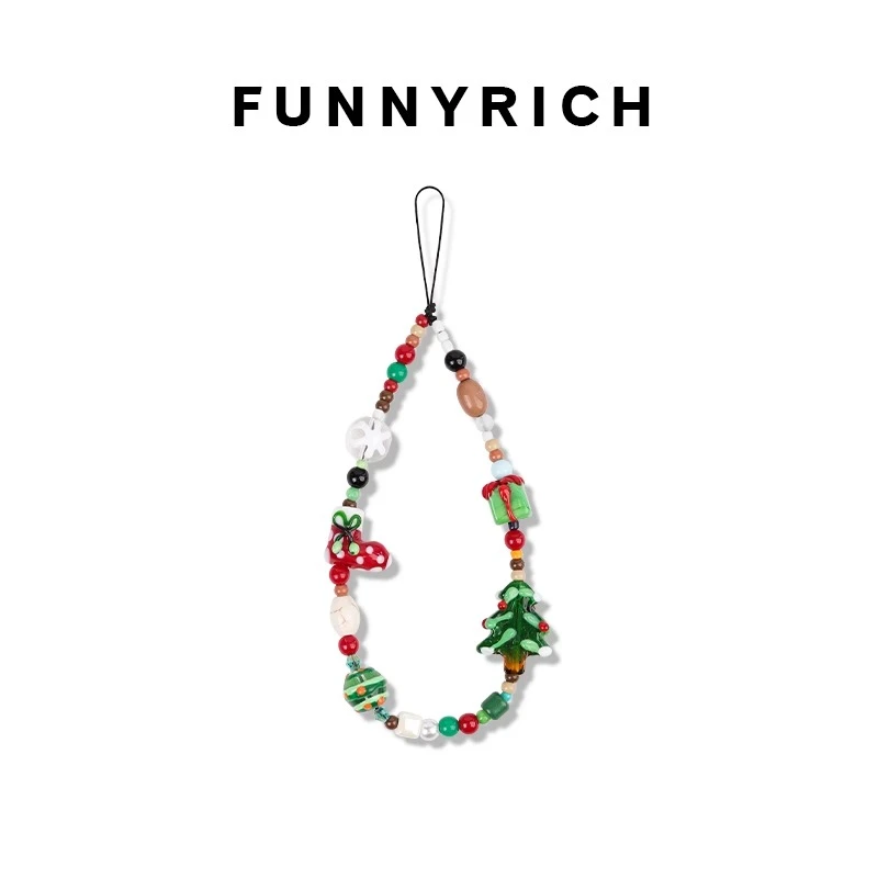 FUNNYRICH圣诞袜子手机链苹果手机壳挂链ins新款挂绳高级冬日饰品