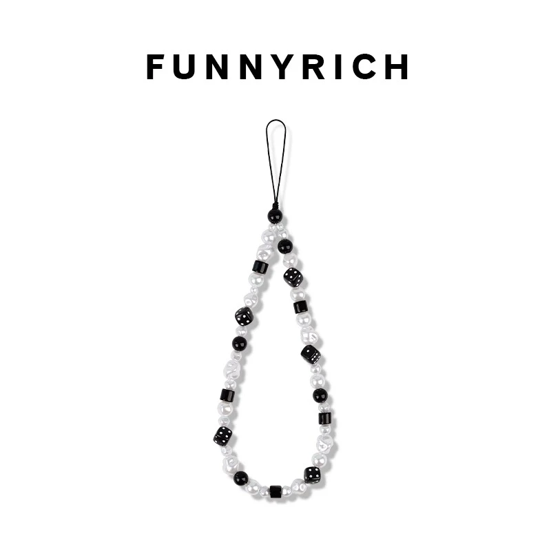 FUNNYRICH黑白骰子手机链适用苹果手机壳挂链绳ins新款高级感挂饰