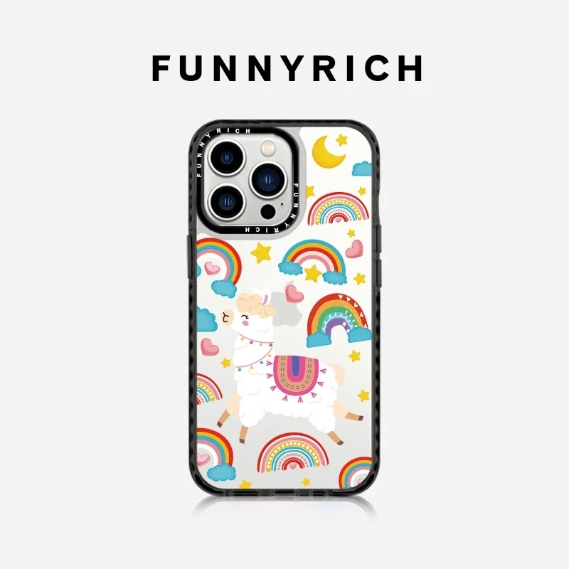 FUNNYRICH彩虹快乐羊驼适用iPhone16ProMax手机壳苹果15透明磁吸