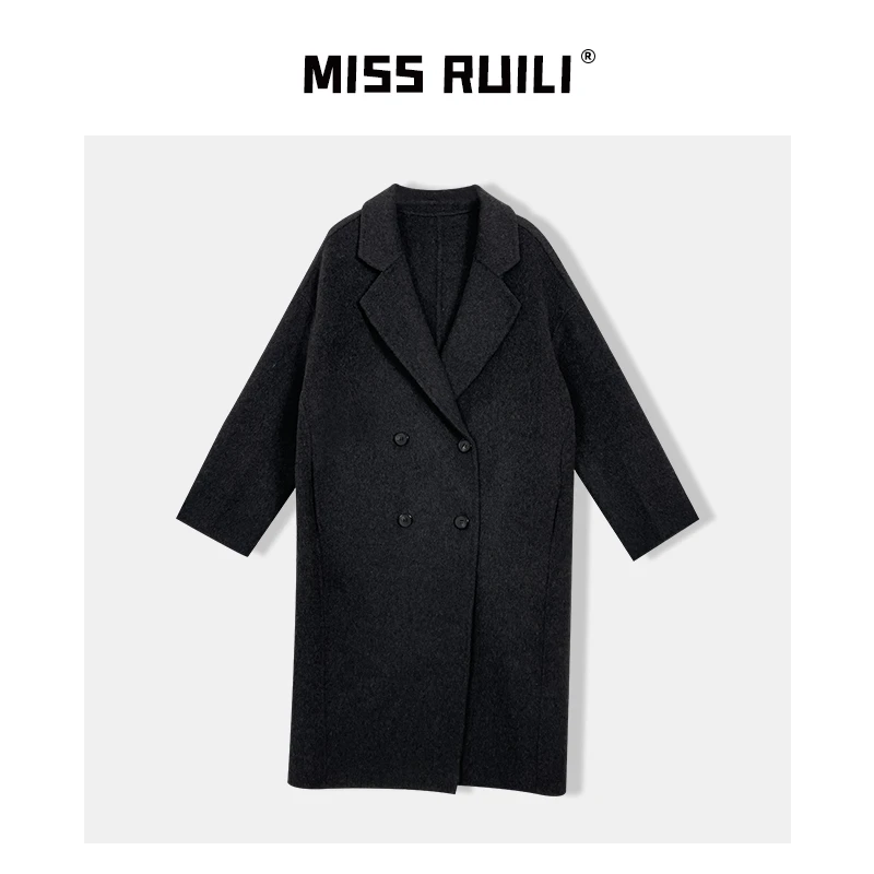 MISS RUILI定制 秋季新款韩版高定轻奢双面毛呢大衣A8196