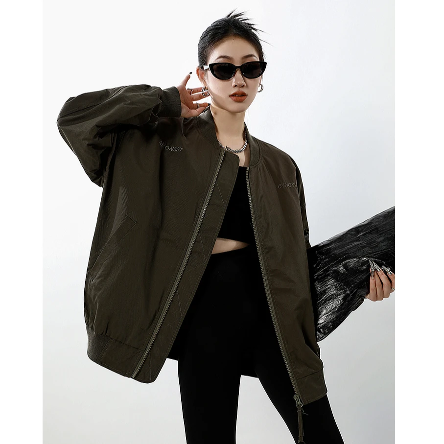 ICHMODE 字母刺绣潮酷棒球服飞行夹克