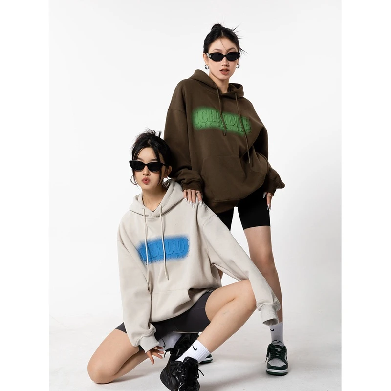 ICHMODE钢印字母设计感晕染重磅连帽卫衣