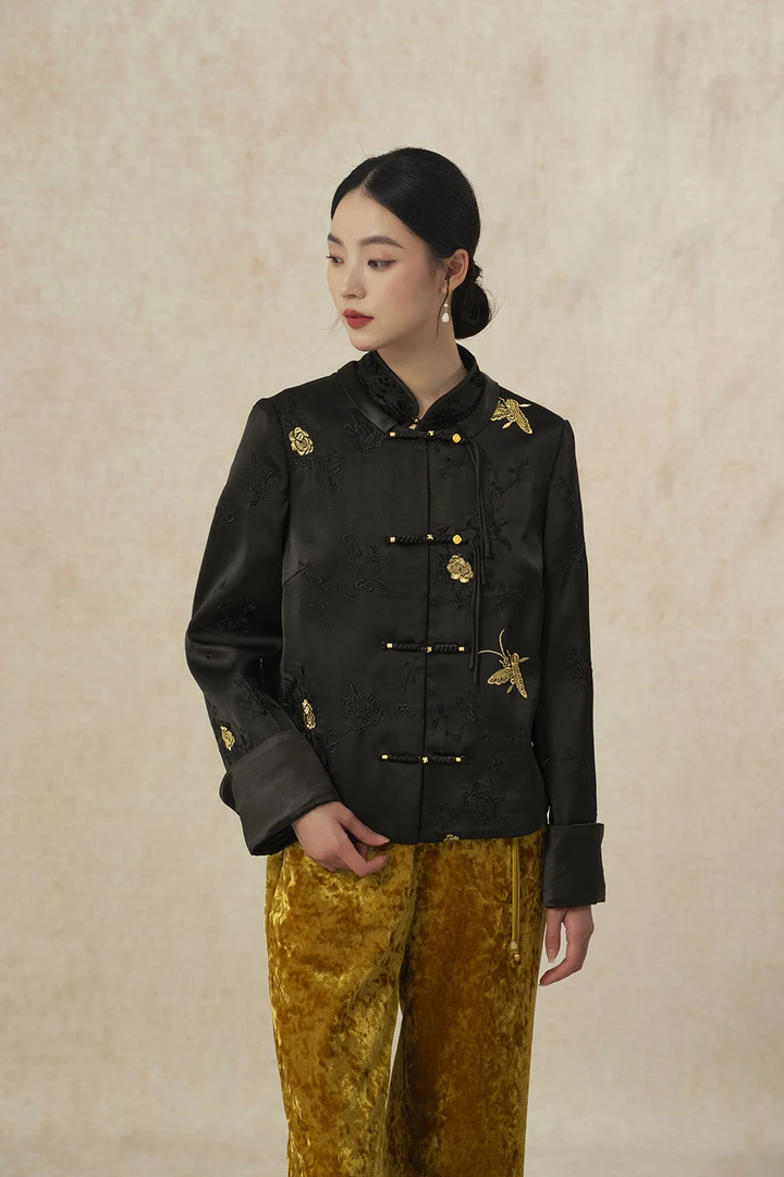 【梨花庄】24秋冬2F3W199新中式复古刺绣外套气质百搭休闲秋季外套