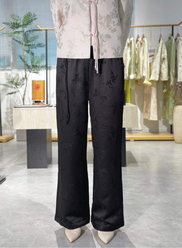 ［梨花庄］2F3K328秋冬阔腿裤新中式加棉百搭冬裤