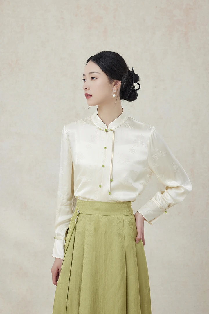 【梨花庄】2024春夏2F1S292长袖气质新中式衬衣