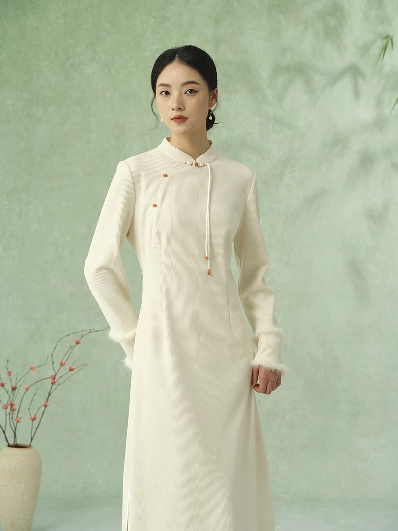 【梨花庄】24秋冬2F3Q015新中式国风立领旗袍女秋冬内搭优雅设计