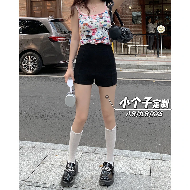 145瘦小个子纯欲辣妹短裤女高腰包臀修身弹力外穿热裤xs显高春夏