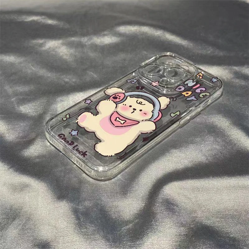可爱透明新款音乐狗狗苹果15ProMax手机壳iPhone14小众13摔软壳
