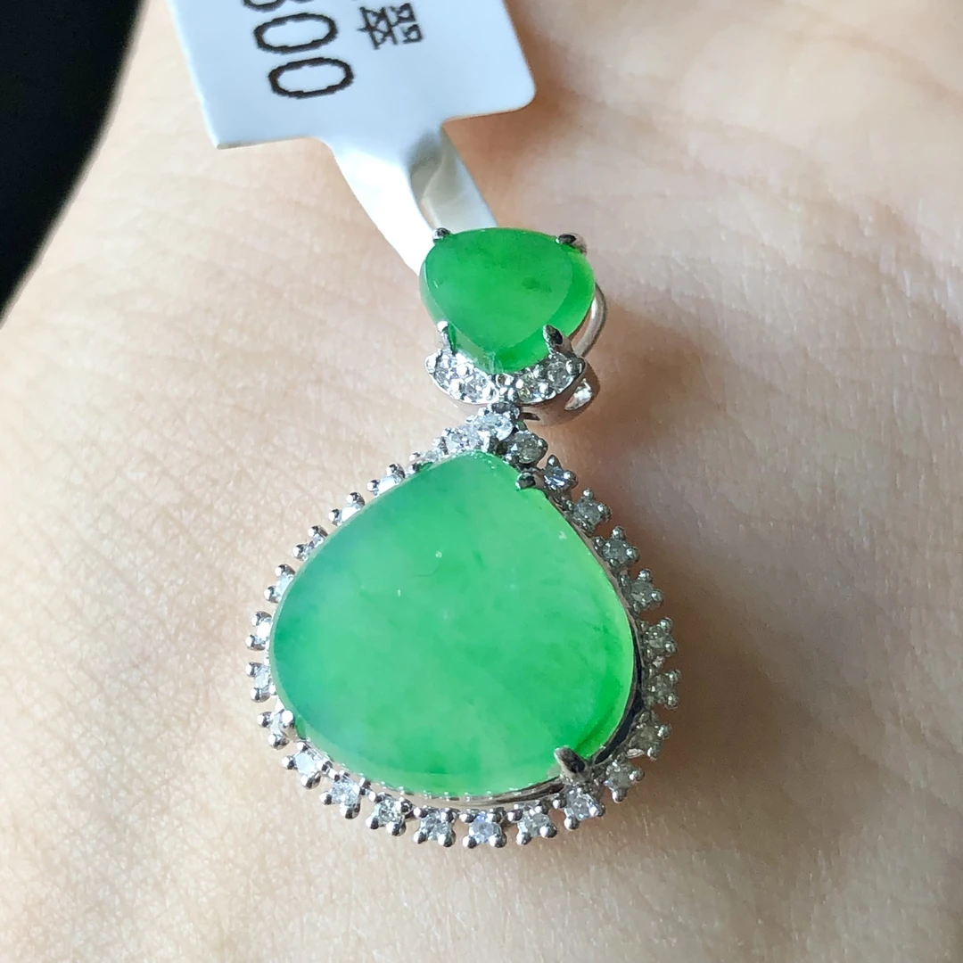 天然A货缅甸翡翠18k林老坑冰种阳绿无事牌吊坠挂件裸石12/11.3/2