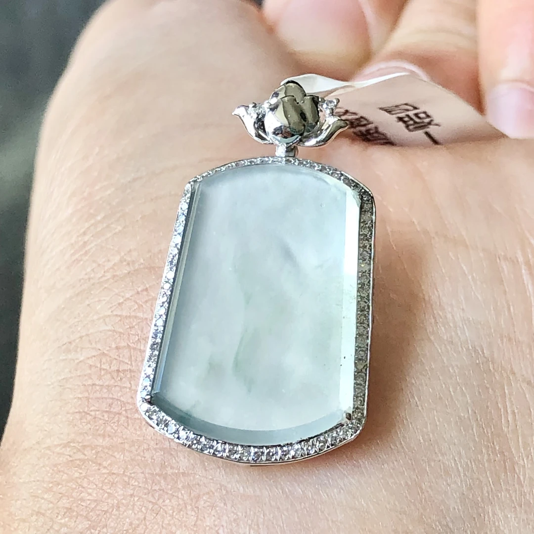 天然A货缅甸翡翠18k金镶嵌老坑冰种无事牌吊坠挂件裸石20/14/1.5