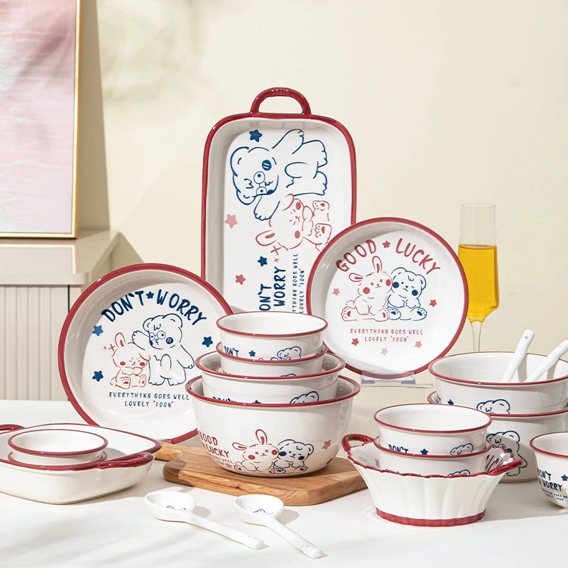 碗陶瓷高颜值可爱ins风陶瓷餐具陶瓷碗盘家用组合米饭碗餐盘碟子