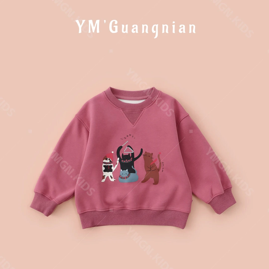 【幼棉光年】冬季女童加绒保暖百搭舒适圆领印花卫衣521765