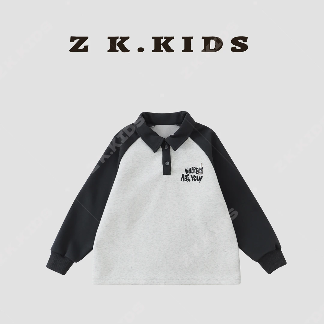 【Z＆K】秋季中大童百搭印花长袖POLO衫ZK-220397