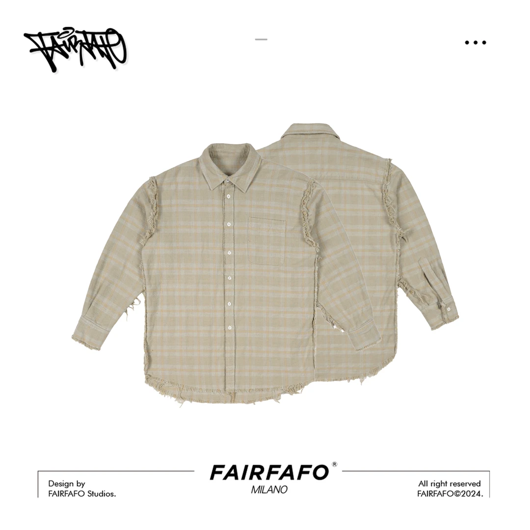 FAIRFAFO林肉肉   春夏经典格纹长袖时尚毛须大格子衬衫G23CS2051