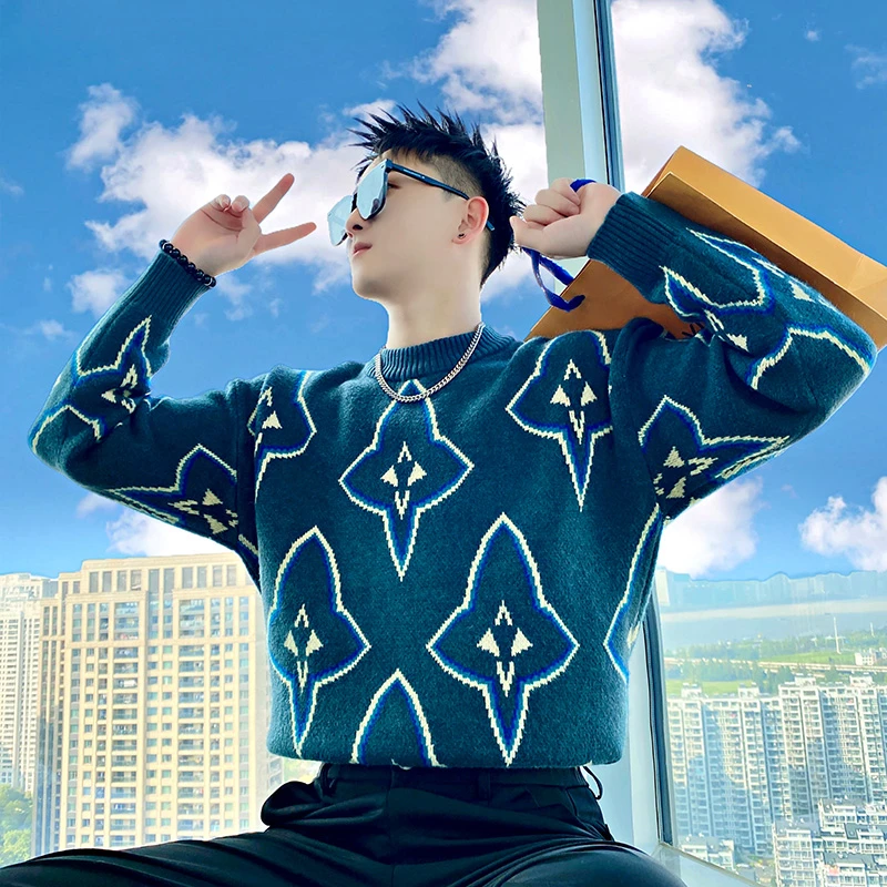 毛衣男款冬季2024新款爆款设计感提花长袖打底衫潮牌男装针织衫帅