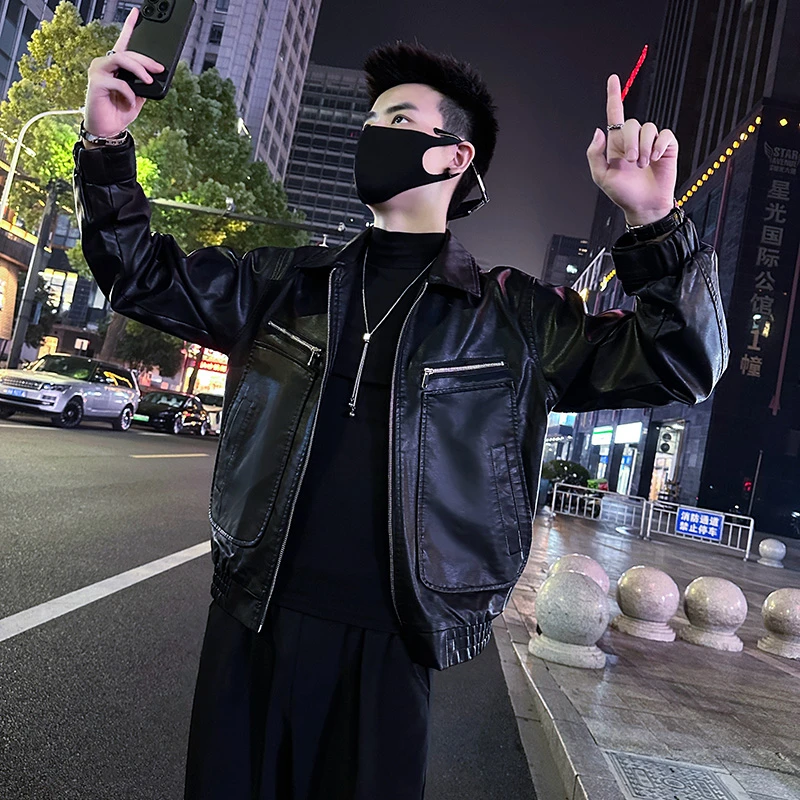 春秋季痞帅皮夹克男韩版潮流休闲时尚男装百搭潮牌炸街机车服褂子