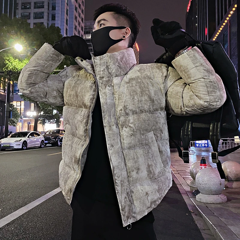 潮牌扎染棉衣外套男冬季高级感立领棉袄2024新款潮流休闲时尚棉服
