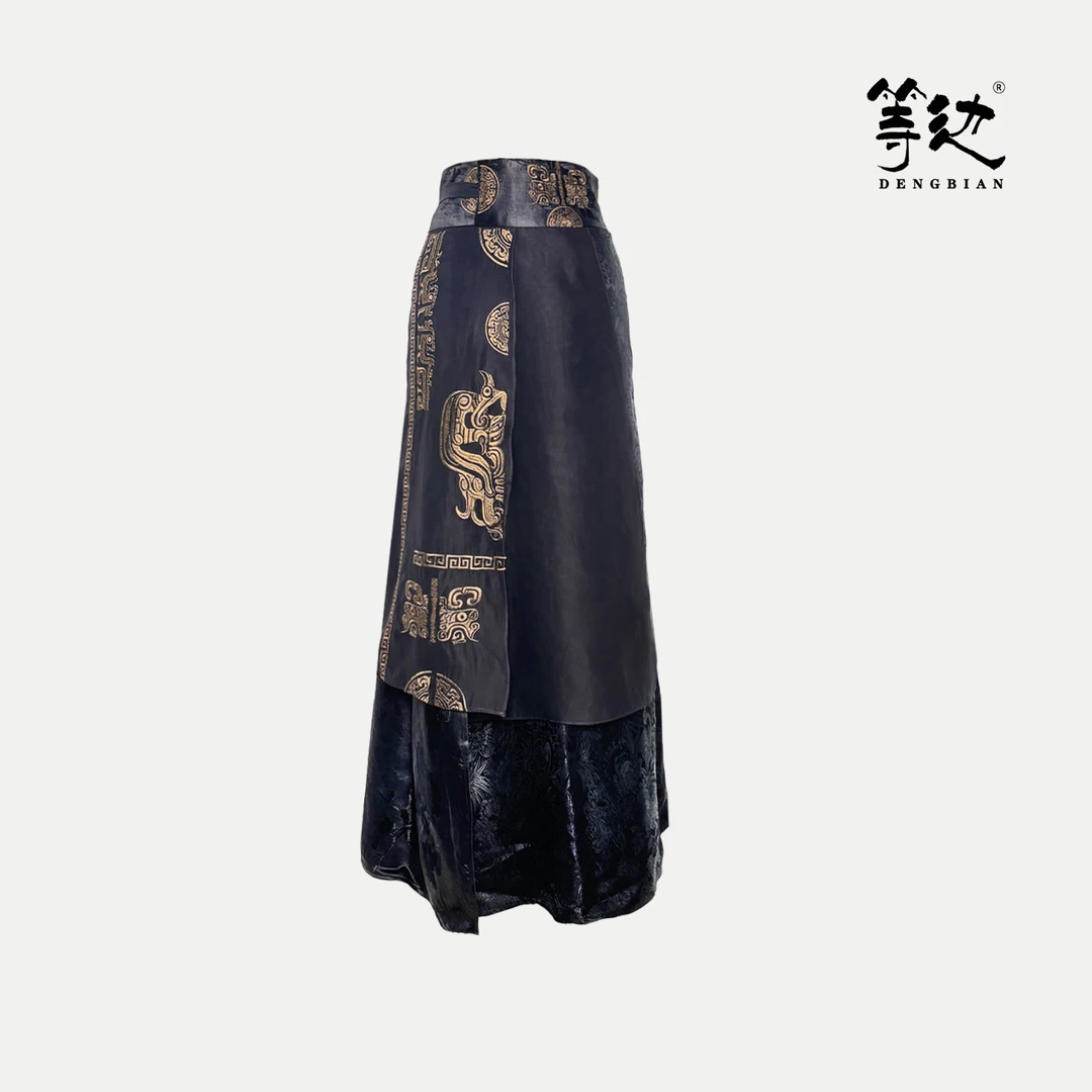 【等边•三星堆盘金绣系列】重工老缎宋锦盘金刺绣片片裙DB-Q240119