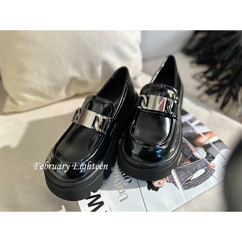 【3XL10】小皮鞋女2024新款英伦风复古黑色百搭松糕春秋厚底乐福鞋