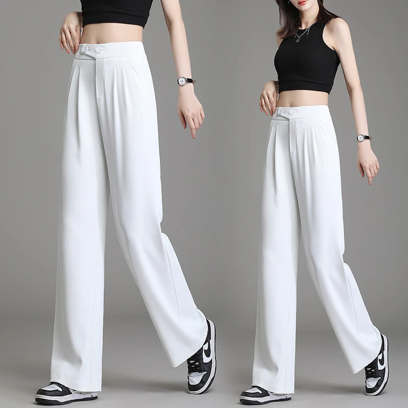 高腰窄版阔腿裤女2023年夏季新款宽松显瘦时尚垂感直筒裤春秋A180