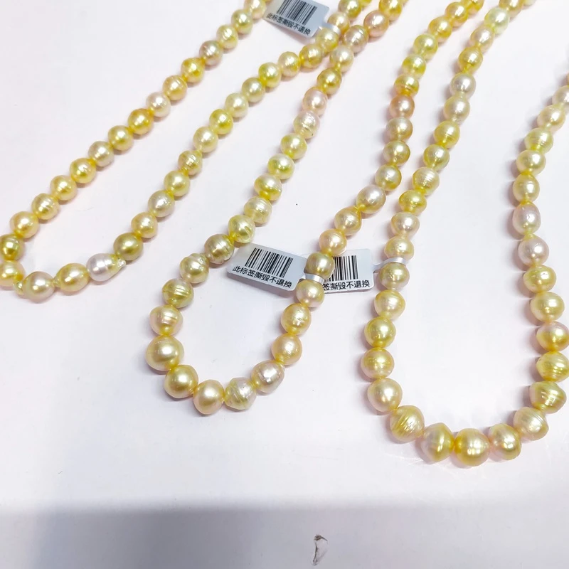 缘美真珠XL305金珍珠巴洛克螺纹串链9-13MM（颜色样式多样性发一