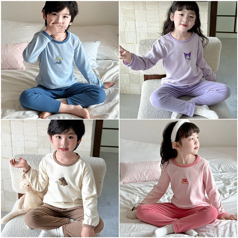 【清货福利2025】儿童秋衣秋裤保暖磨毛睡衣女童打底宝宝长袖家居服