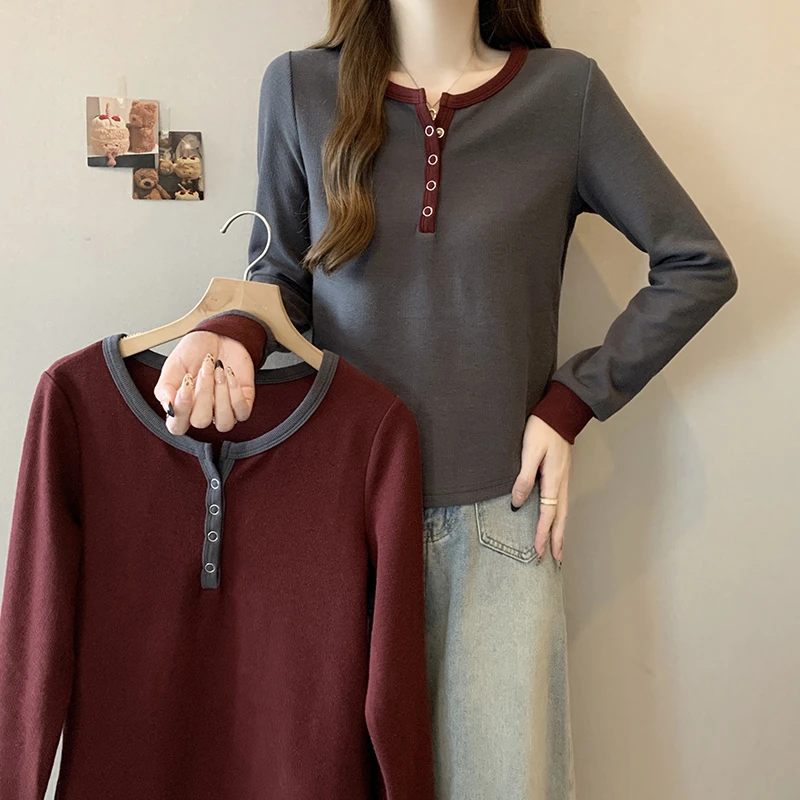 2024秋装新款胖mm大码女休闲百搭拼接遮肉内搭长袖上衣33165