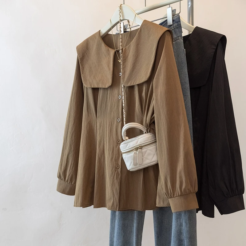 女装2024秋季新款时尚休闲收腰纽扣长袖衬衫上衣