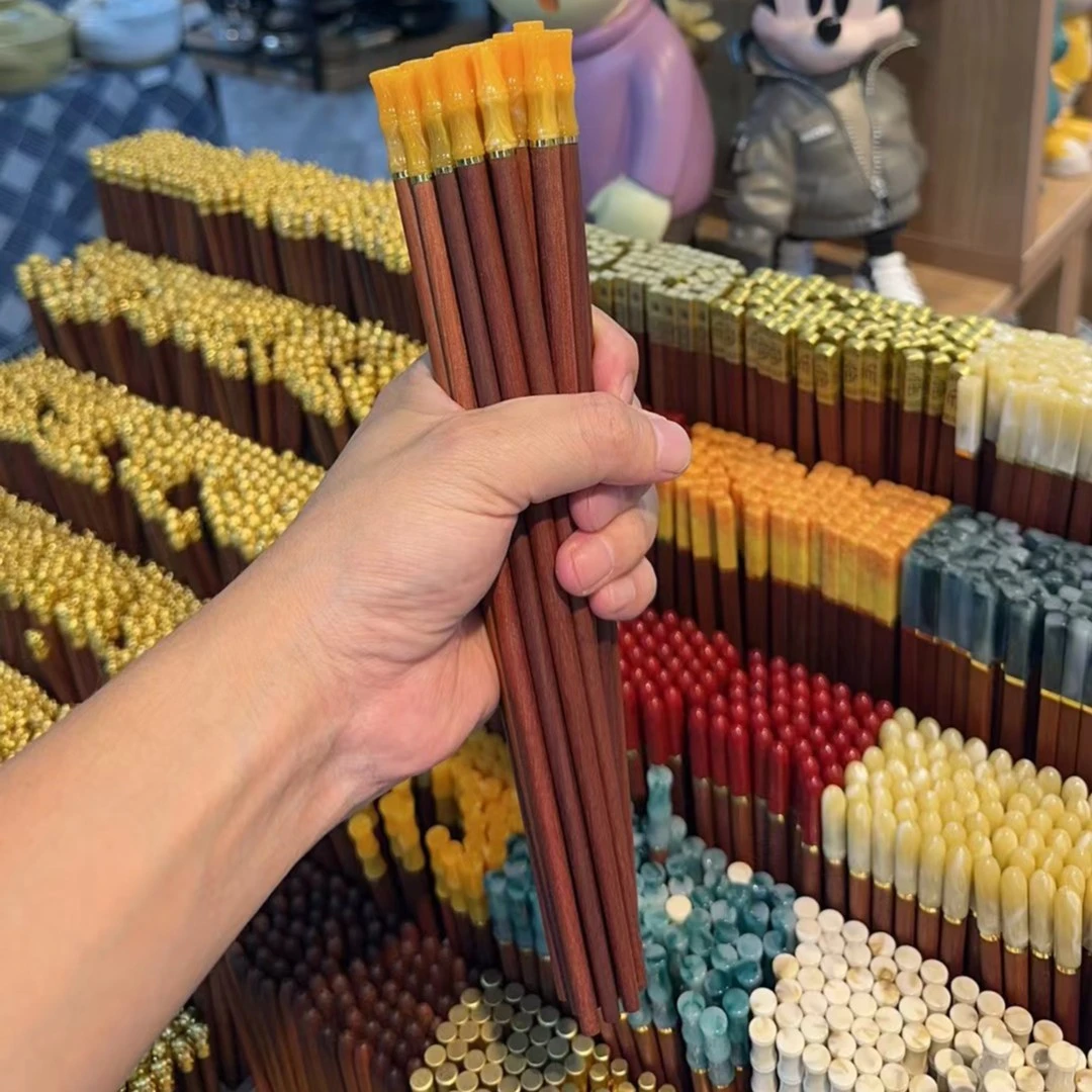 （十双）红檀木竹节家用实木筷子厨房高颜值筷子