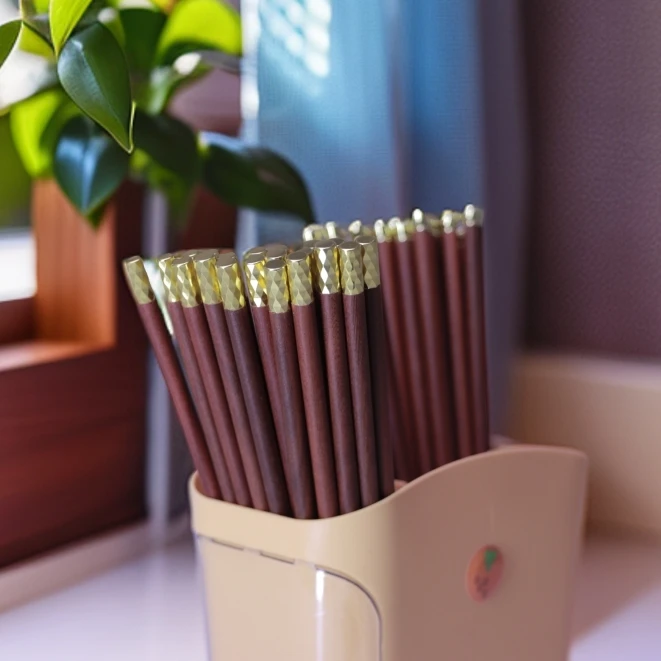 （十双）红檀圆筷接金鳞筷家用筷子