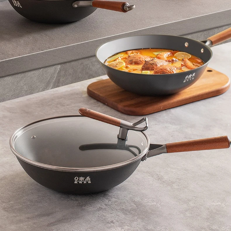 T4窒氮防锈炒菜铁锅燃气灶专用无涂层微纳不粘炒锅