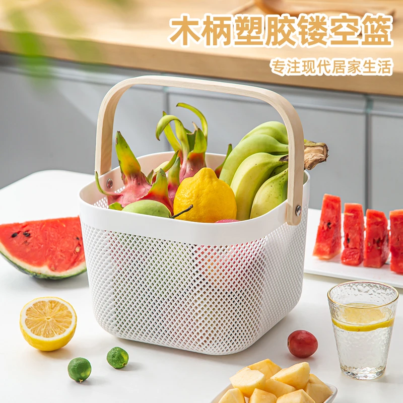 【展会专享】木柄手提篮水果盘户外用品道具网红购买菜篮