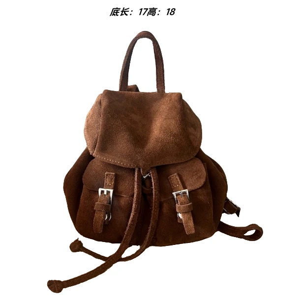 高级感背包女士双肩包2024新款复古百搭真皮时尚纯色质感双肩背包