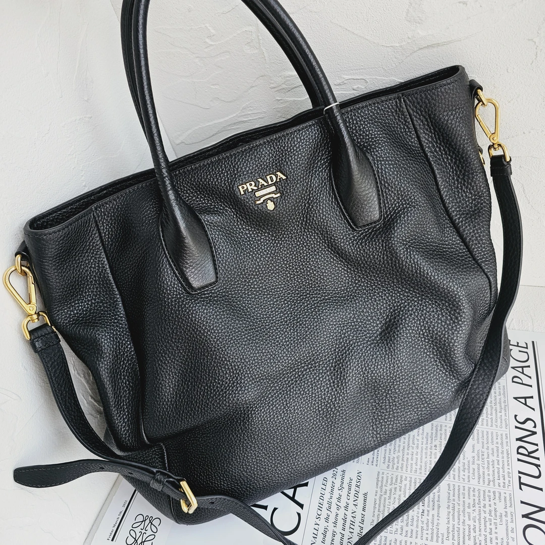 95新 Prada/普拉达 Prada黑色牛皮手提斜挎包/GG/7830020