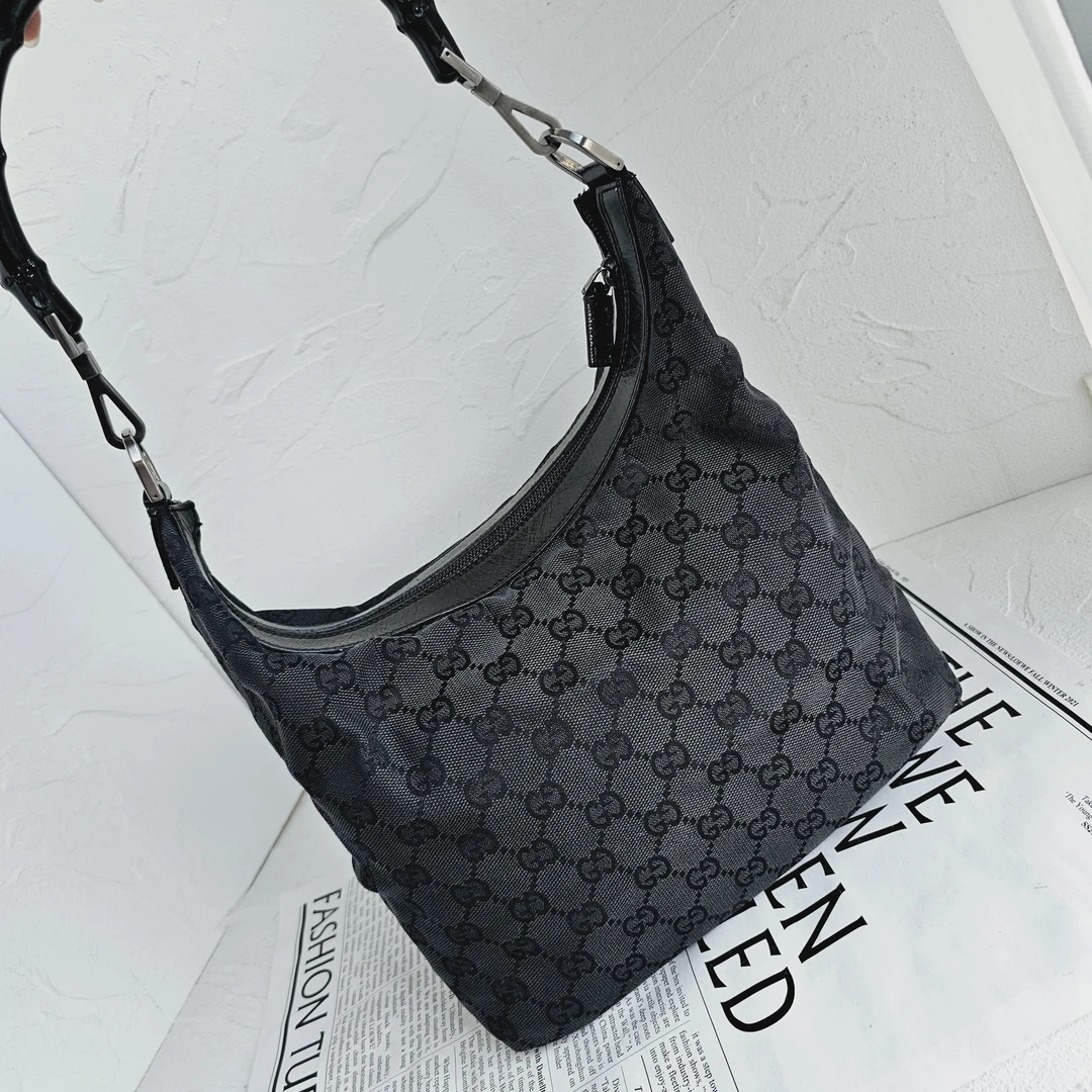 95新 GUCCI/古驰 Gucci黑色老花竹节单肩包/GG/10086844