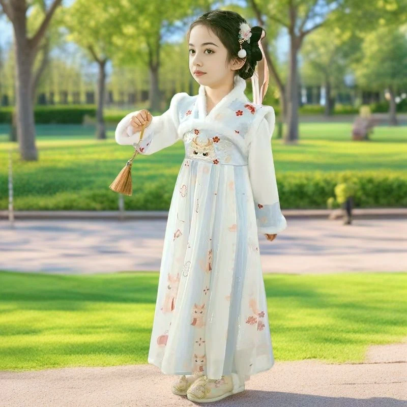 女童汉服超仙气新款加厚2024古装儿童唐装古风连衣裙拜年服中国风