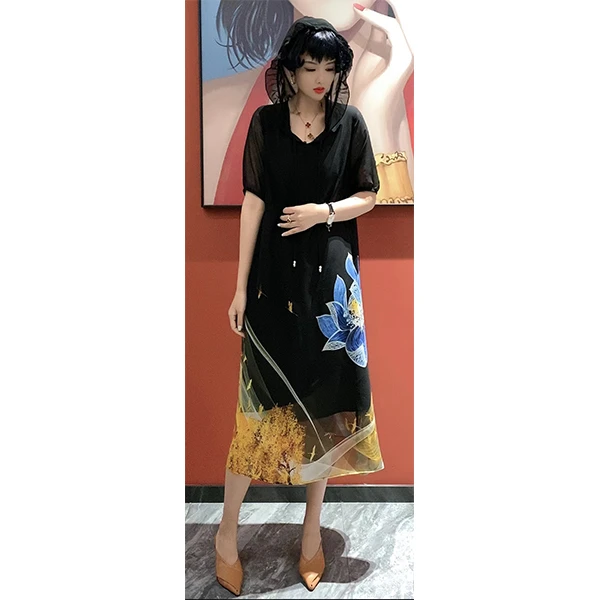 FR  72660  菲姐轻奢时尚气质潮牌长款显瘦夏季透气连衣裙