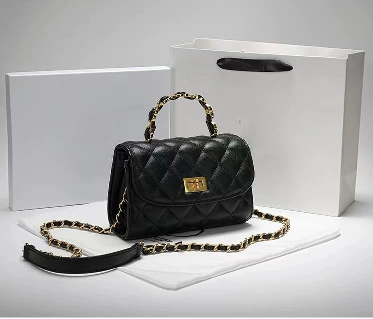 KD黑色女包小香风手提包时尚百搭高质感斜挎包小方包