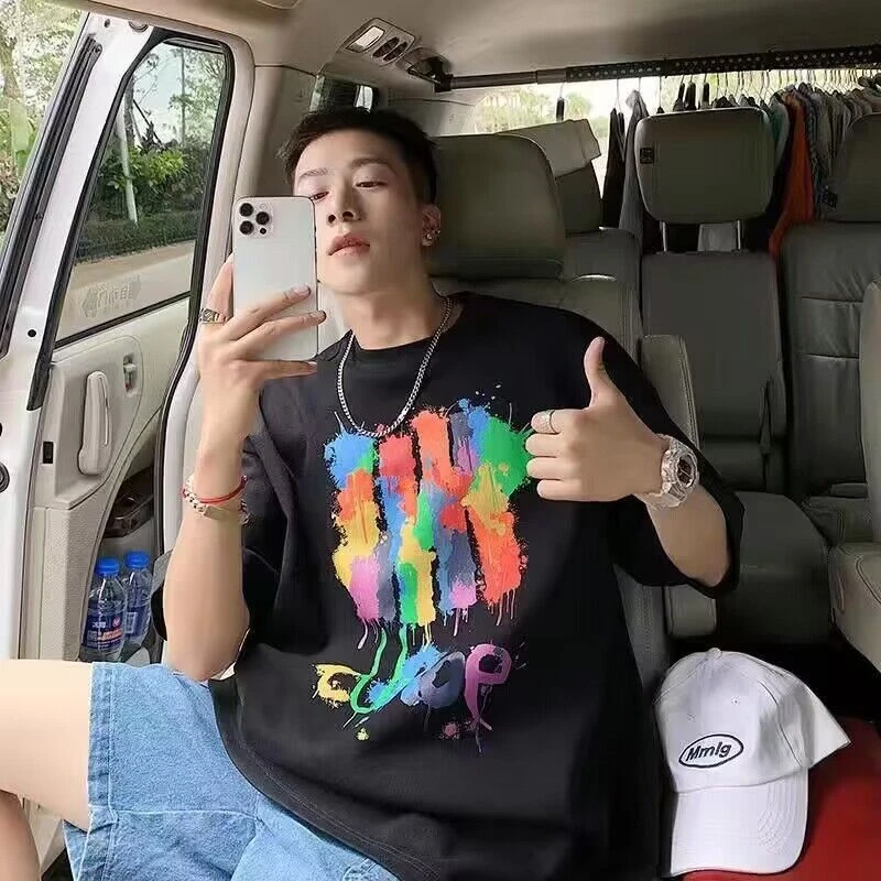 新款纯棉复古潮牌夏季新款短袖T恤男女宽松休闲百搭体恤情侣上衣