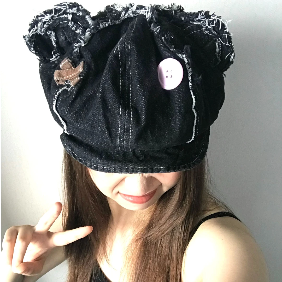 小熊玩偶复古美式可爱日常牛仔布可爱贝雷帽做旧y2k亚比做旧水洗